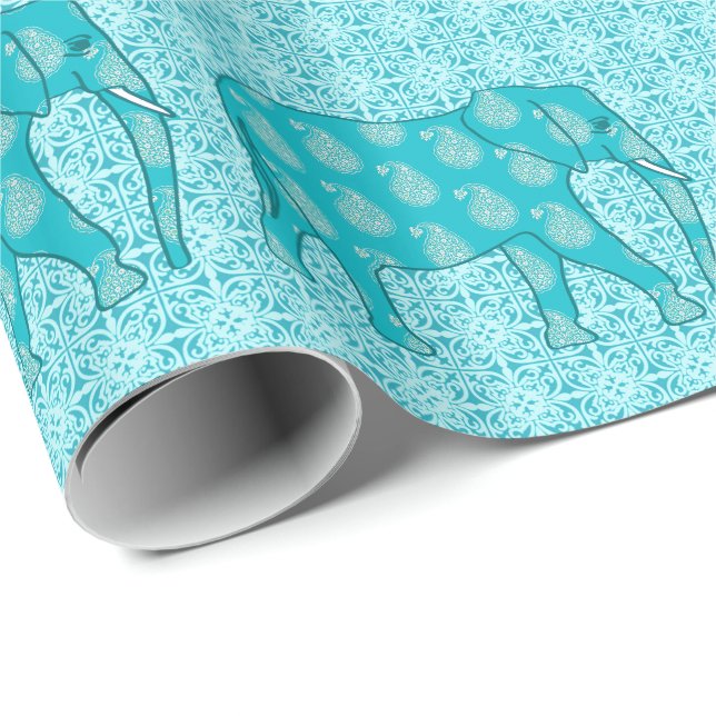 Papel De Presente Elefante de Paisley - turquesa e aqua (Ponta do rolo)