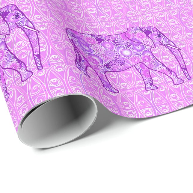 Papel De Presente Elefante de redemoinho fractal - roxo e orquídea (Ponta do rolo)