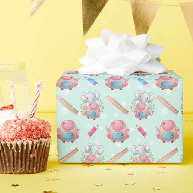 Papel De Presente Elefante de Volta às Aulas Estampado (Festa de aniversário)
