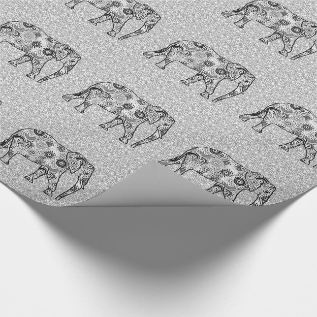 Papel De Presente Elefante do redemoinho do Fractal - cinza, preto e (Ponta)