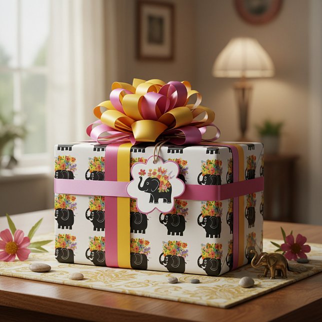 Papel De Presente Elefante e flores (Criador carregado)