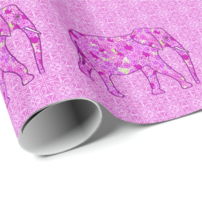 Papel De Presente Elefante flor - orquídea e magenta (Ponta do rolo)
