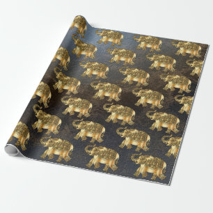 Papel De Presente Elefante Floral Paisley Dourado Elegante, Aparênci