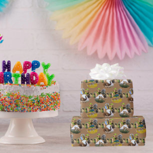 Papel De Presente Elefante,Girafa,Papel de Embalagem de Pegada Zebra