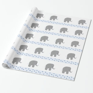 Papel De Presente Elefantes Cinzas com uma Borda de Estrelas