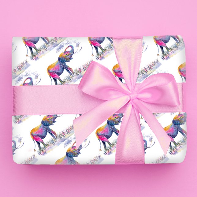 Papel De Presente Elefantes Coloridos de Aquarelas (Criador carregado)