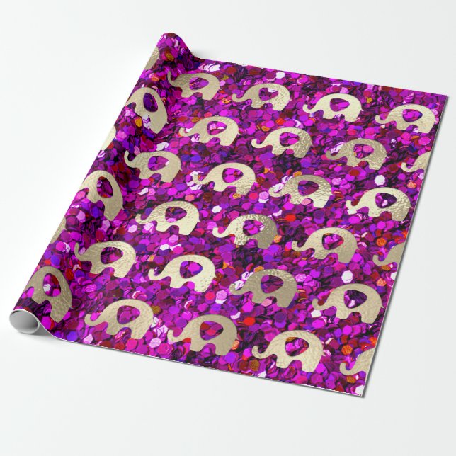Papel De Presente Elefantes Glitter Metálico Dourado Roxinha (Desenrolado)