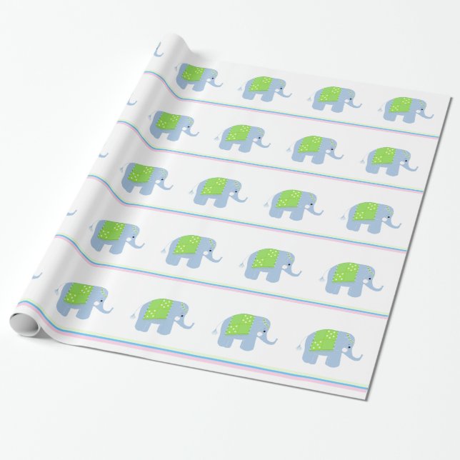Papel De Presente Elefantes Indianos Azuis (Desenrolado)