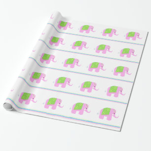 Papel De Presente Elefantes Indianos Rosa