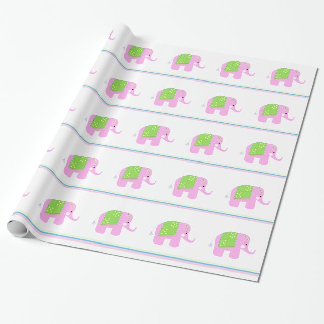 Papel De Presente Elefantes Indianos Rosa (Desenrolado)