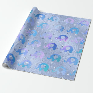Papel De Presente Elefantes Rosa Metálico Azul Dourado Cor-de-rosa