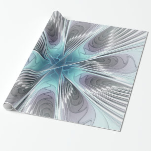 Papel De Presente Elegance Modern Blue Cinza White Fractal Art Flowe