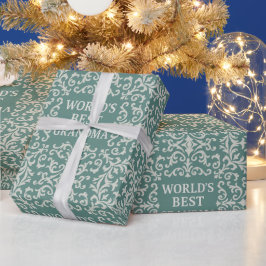 Papel De Presente Elegância Atemporal Melhor Avó do Mundo Damask Azu