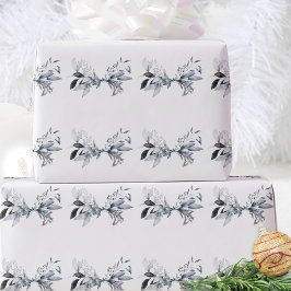 Papel De Presente Elegância Botânica de Inverno Natal Azul