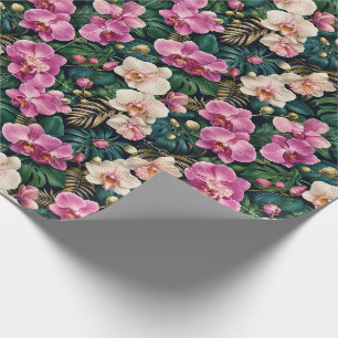 Papel De Presente Elegância Botânica de Orquídea Tropical