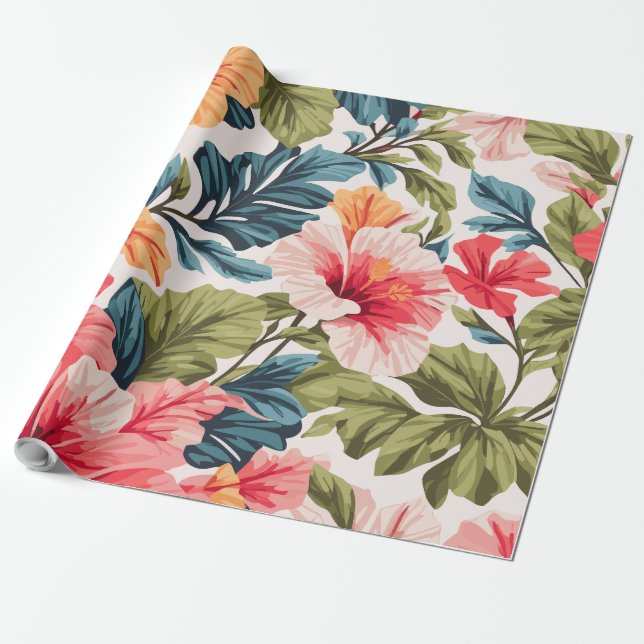 Papel De Presente Elegância das Flores Tropicais de Hibisco (Desenrolado)