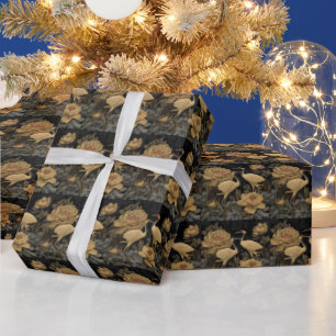 Papel De Presente Elegância de Luxo Peônia e Grou Inspirada na Ásia