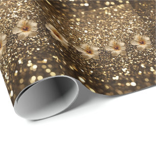 Papel De Presente Elegância do ouro: Dourado Shimmer Hibiscus