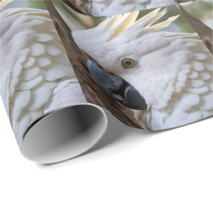 Papel De Presente Elegância em Branco: A Majestosa Cockatoo Aussie
