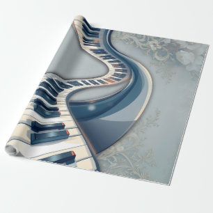 Papel De Presente Elegância em teclas de piano e flores.