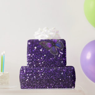 Papel De Presente Elegância Encantadora: A Borboleta Roxa Sparkle
