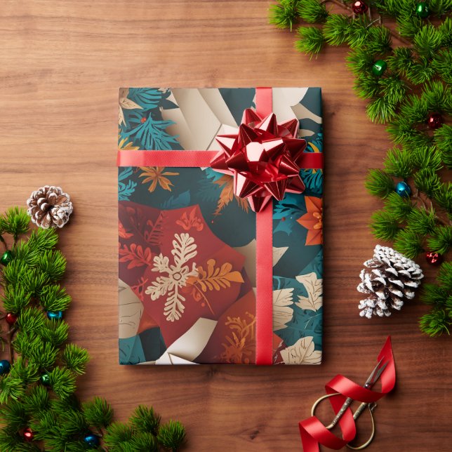 Papel De Presente Elegância Floral Geométrica Festiva (Presente de Natal)