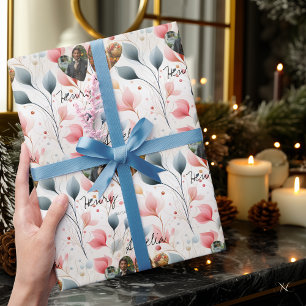 Papel De Presente Elegância Floral Personalizada com Fotos e Nomes