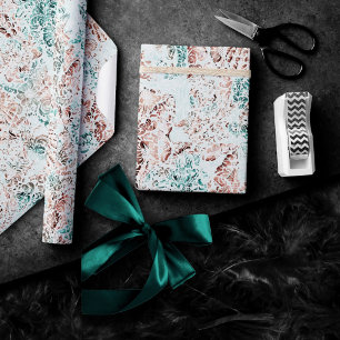 Papel De Presente Elegância Litorânea Grunge Verde Turquesa e Reci