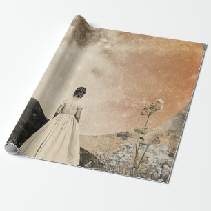 Papel De Presente Elegância Lua - Visão Traseira da Mulher com Lua 2