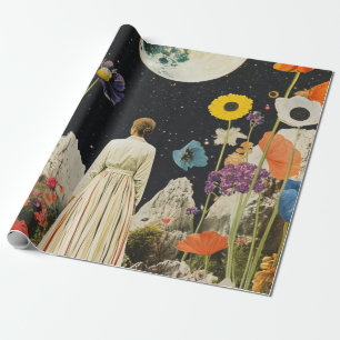 Papel De Presente Elegância Lua - Visão Traseira da Mulher com Lua 3