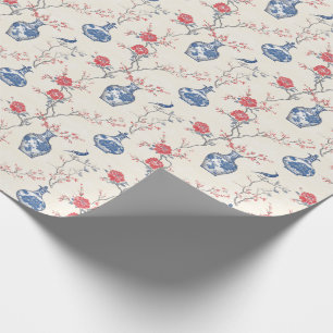 Papel De Presente Elegância Oriental: Porcelana Azul e Blossomas