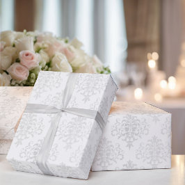 Papel De Presente Elegância Simples Atemporal em Damasco Branco de C