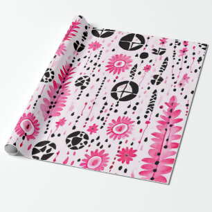 Papel De Presente Elegância Tribal: Rosa, Preto e Branco