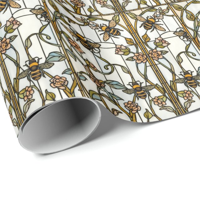 Papel De Presente Elegant art nouveau botanical  bee stain glass (Ponta do rolo)