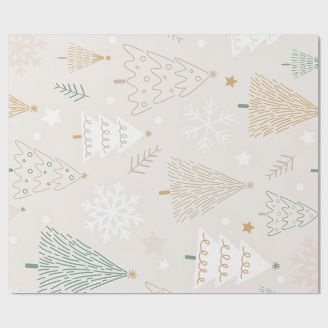 Papel De Presente Elegant Beige Christmas Tree Gift Wrap (Aberto)