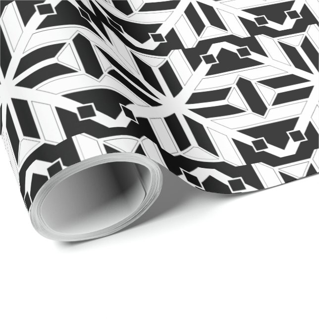 Papel De Presente Elegant Black and White Geometric Pattern (Ponta do rolo)