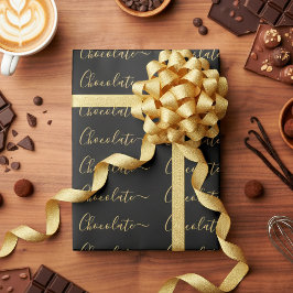 Papel De Presente Elegant Black Gold Script Chocolate Business 