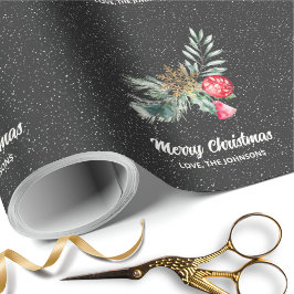 Papel De Presente Elegant Black Snowflake Christmas Script