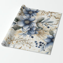 Papel De Presente Elegant Blue & Gold Christmas Paper
