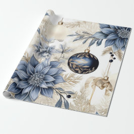 Papel De Presente Elegant Blue & Gold Christmas Paper