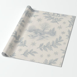 Papel De Presente Elegant Blue & Ivory Winter Toile Christmas