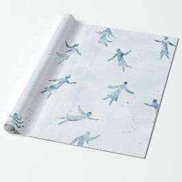 Papel De Presente Elegant Blue Watercolor Human Silhouettes Pattern