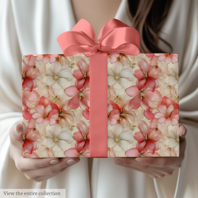 Papel De Presente Elegant blush pink and gold floral birthday wrap (Elegant blush pink and gold floral birthday wrap)