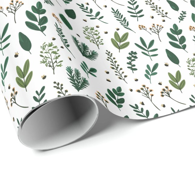 Papel De Presente Elegant Botanical Greenery & Berry (Ponta do rolo)