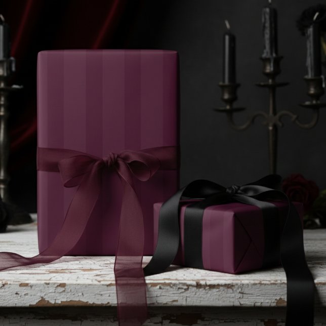 Papel De Presente Elegant Burgundy on Burgundy Thick Stripes (Sophisticated Elegant Gothic Dark Burgundy Thick Striped Wrapping Paper 4 Gothic Wedding Anniversary)