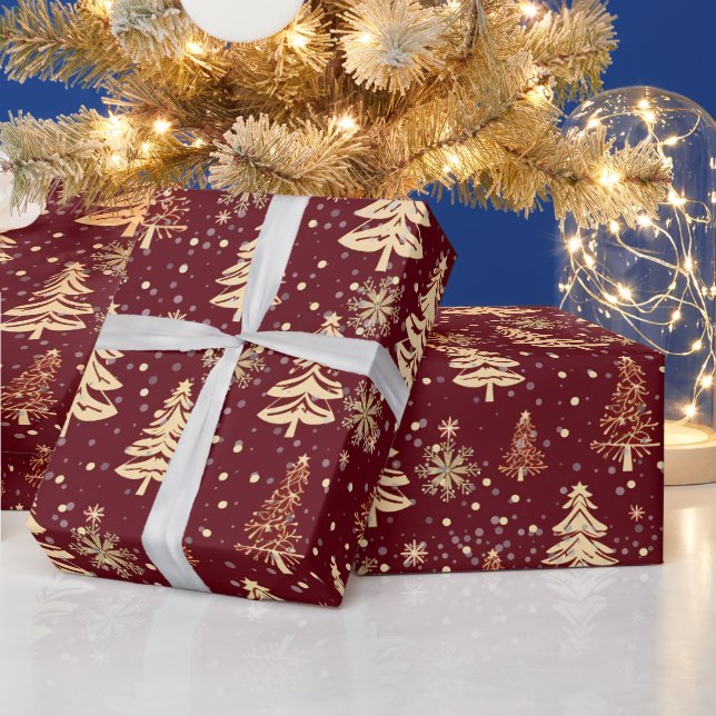 Papel De Presente Elegant Christmas Tree Red Holiday (Feriados)