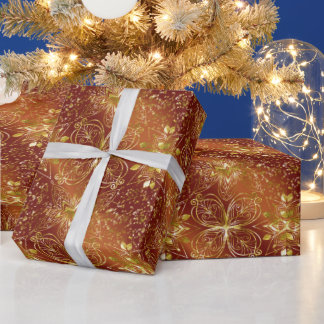 Papel De Presente Elegant Copper Gold Florals Luxe Aesthetics