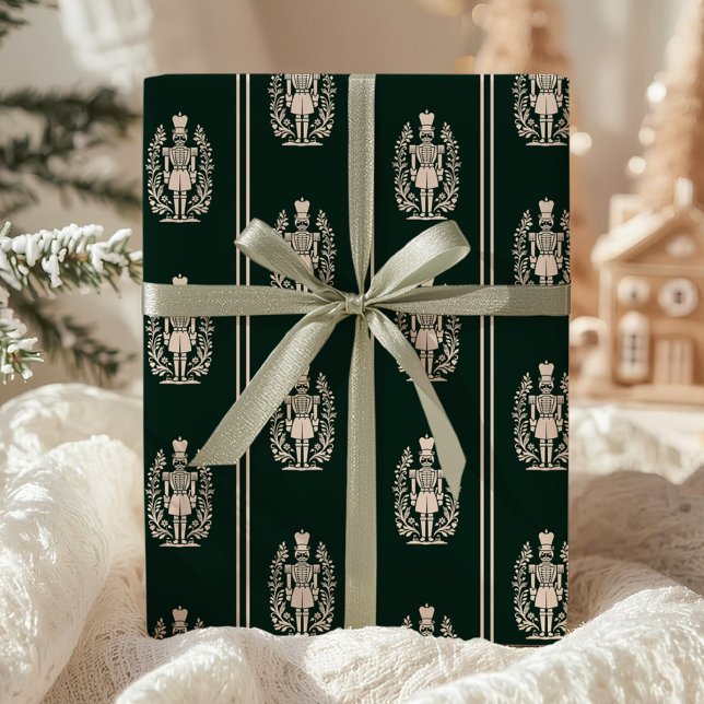 Papel De Presente Elegant Dark Green Nutcracker  (Criador carregado)