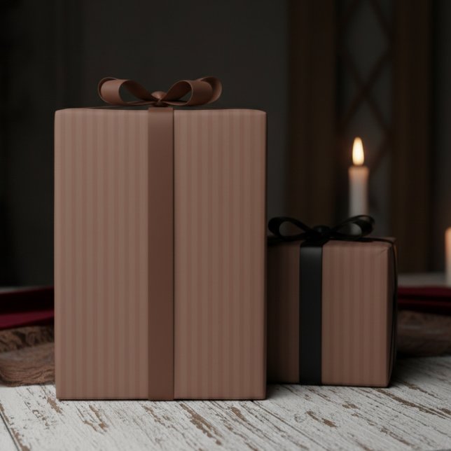 Papel De Presente Elegant Dark Tan Pinstripes (Simple Elegant Vintage Brown Wrapping Paper for Gothic Wedding or Birthday for Him. Brown Pinstripes)