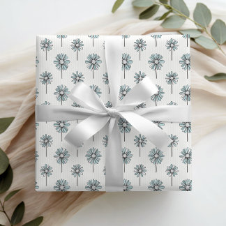 Papel De Presente Elegant Dusty Blue Daisies Floral Wrapping Paper